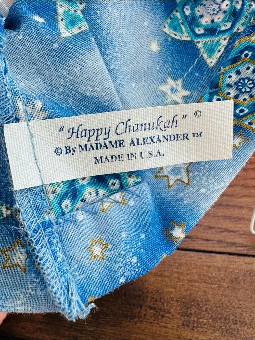Madame Alexander Blue Star Gown Doll with Gold Lace Accents.Happy Chanukah Doll